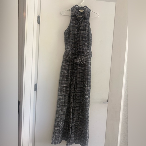 Anthropologie Maeve Plaid Halter Tweed Flare Jumpsuit Size 8 - Picture 2 of 5